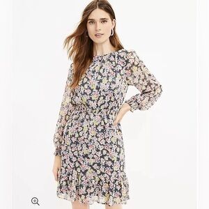 LOFT - Shimmer Floral Smocked Flounce Dress
